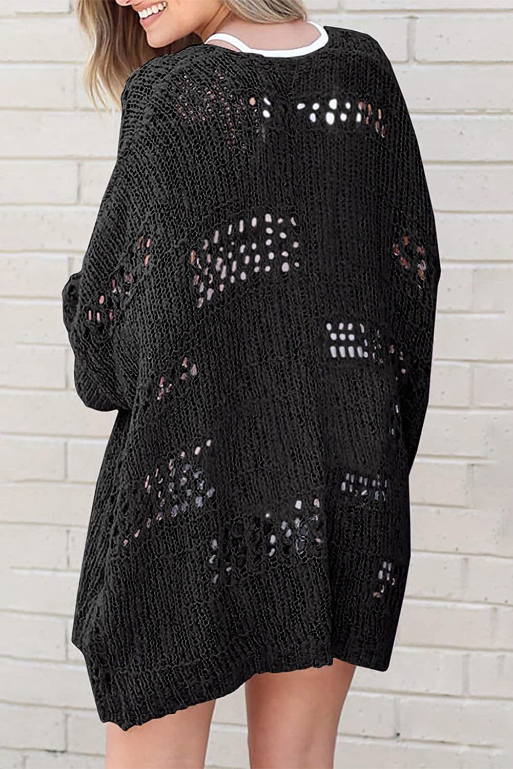 image-Apricot Casual Hollowed Knit Dolman Sleeve Cardigan
