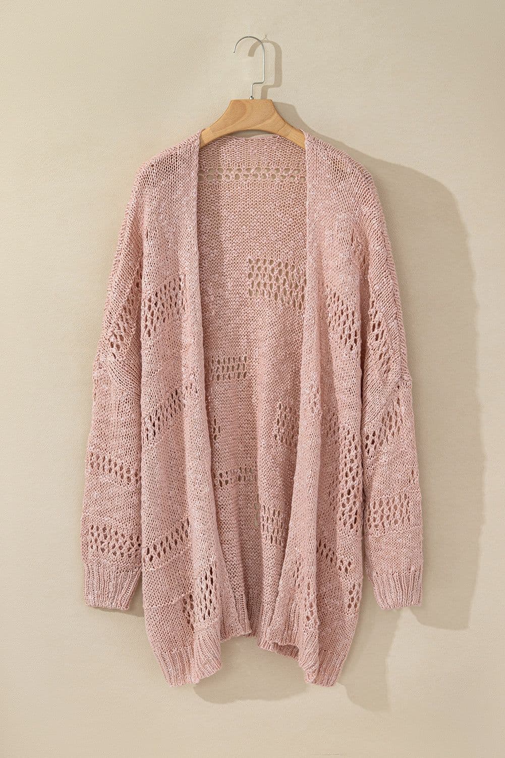 image-Apricot Casual Hollowed Knit Dolman Sleeve Cardigan