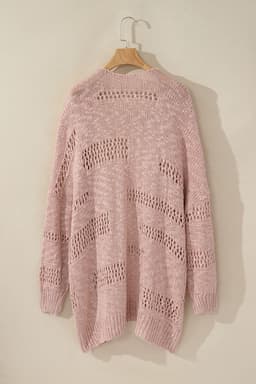 image-Apricot Casual Hollowed Knit Dolman Sleeve Cardigan