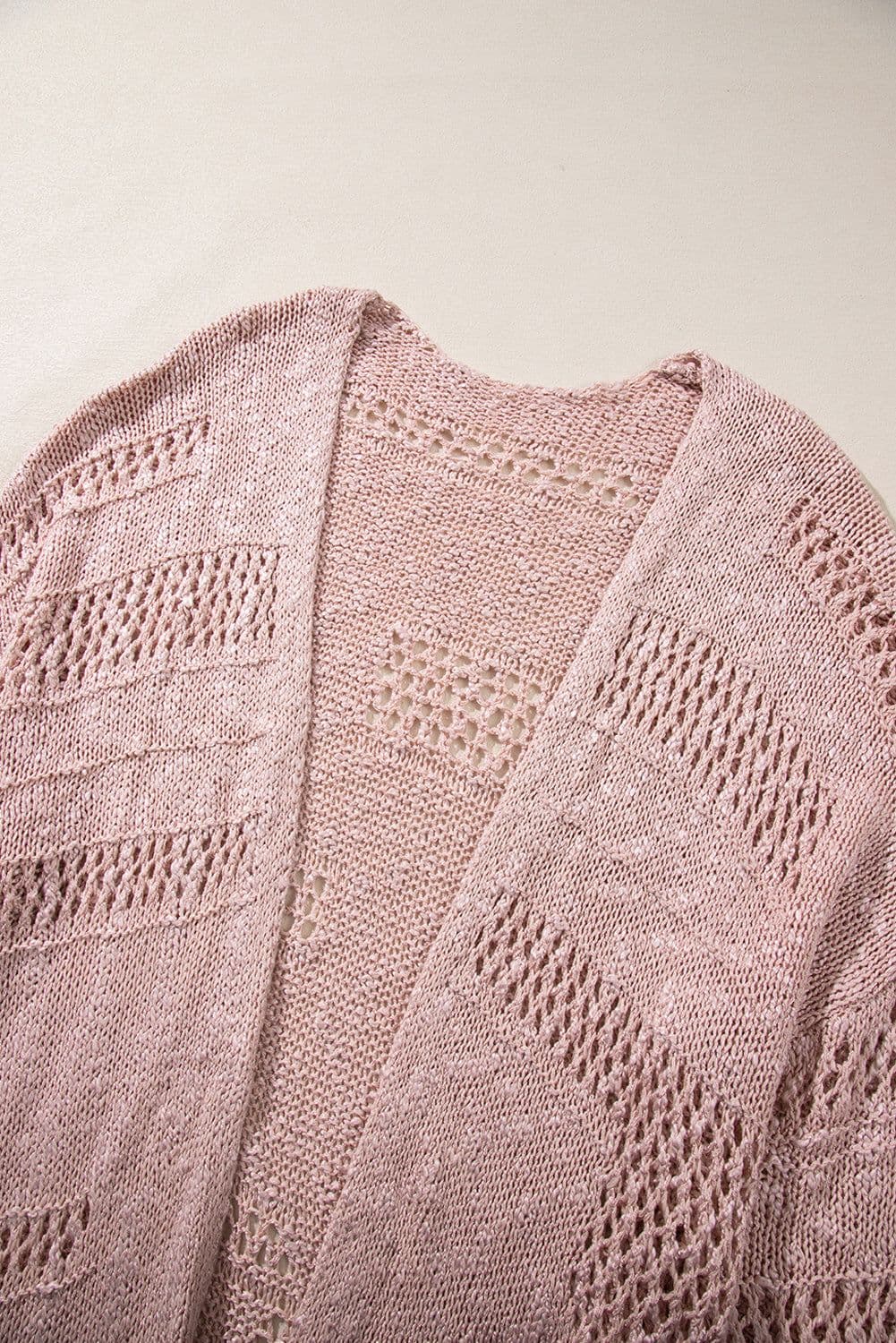 image-Apricot Casual Hollowed Knit Dolman Sleeve Cardigan