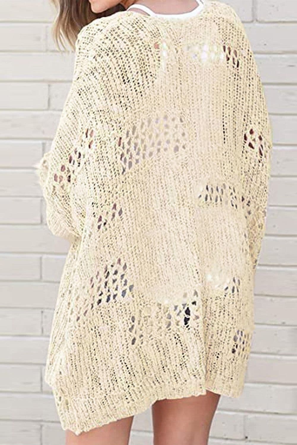 image-Apricot Casual Hollowed Knit Dolman Sleeve Cardigan