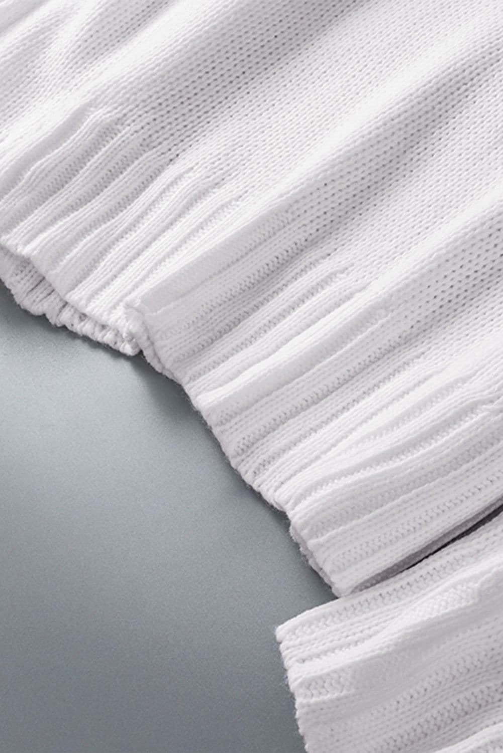 image-White V neck Drop Shoulder Knitted Sweater