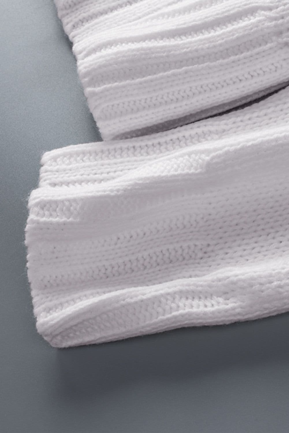 image-White V neck Drop Shoulder Knitted Sweater