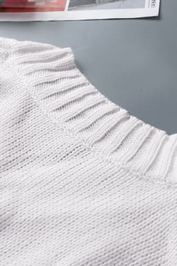 image-White V neck Drop Shoulder Knitted Sweater