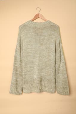 image-White V neck Drop Shoulder Knitted Sweater