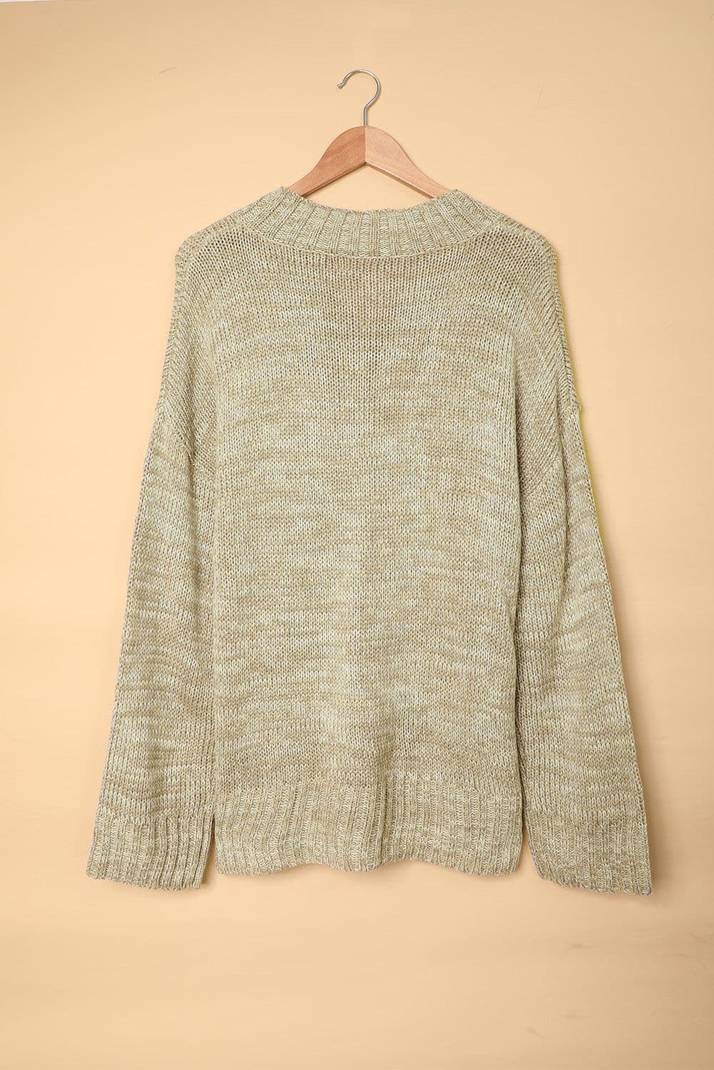 image-White V neck Drop Shoulder Knitted Sweater