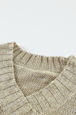 image-White V neck Drop Shoulder Knitted Sweater