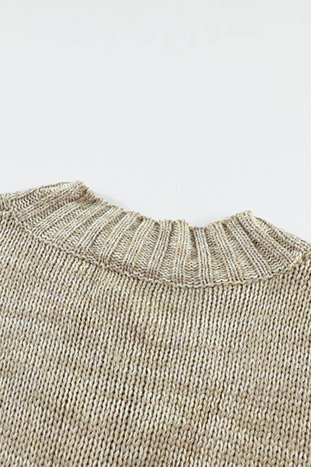 image-White V neck Drop Shoulder Knitted Sweater