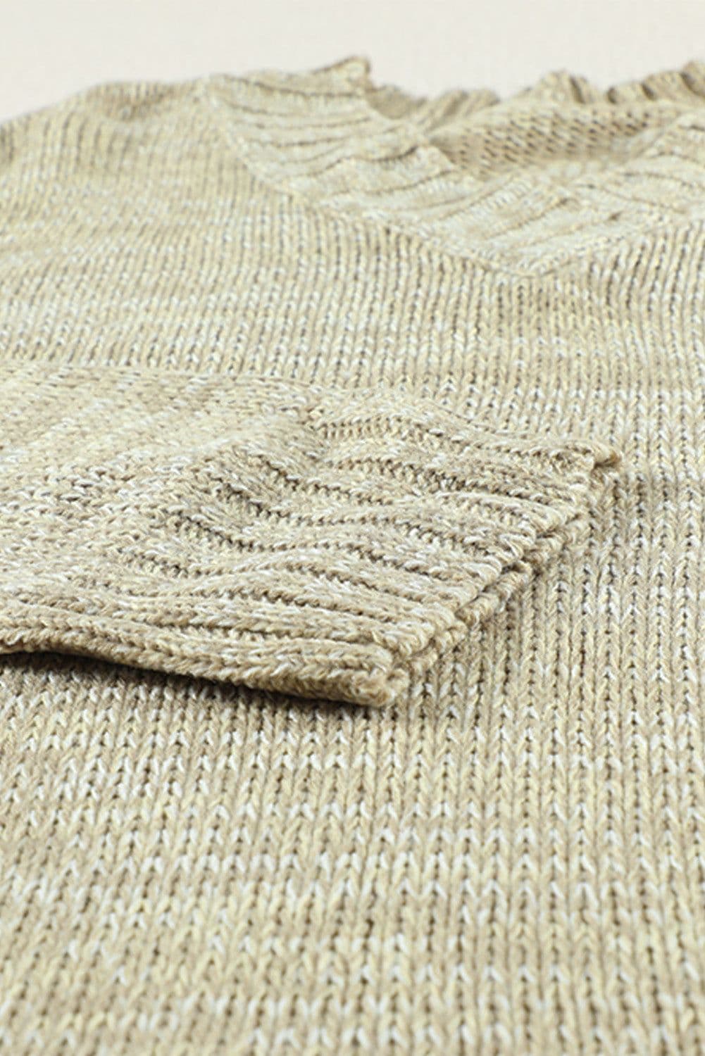 image-White V neck Drop Shoulder Knitted Sweater