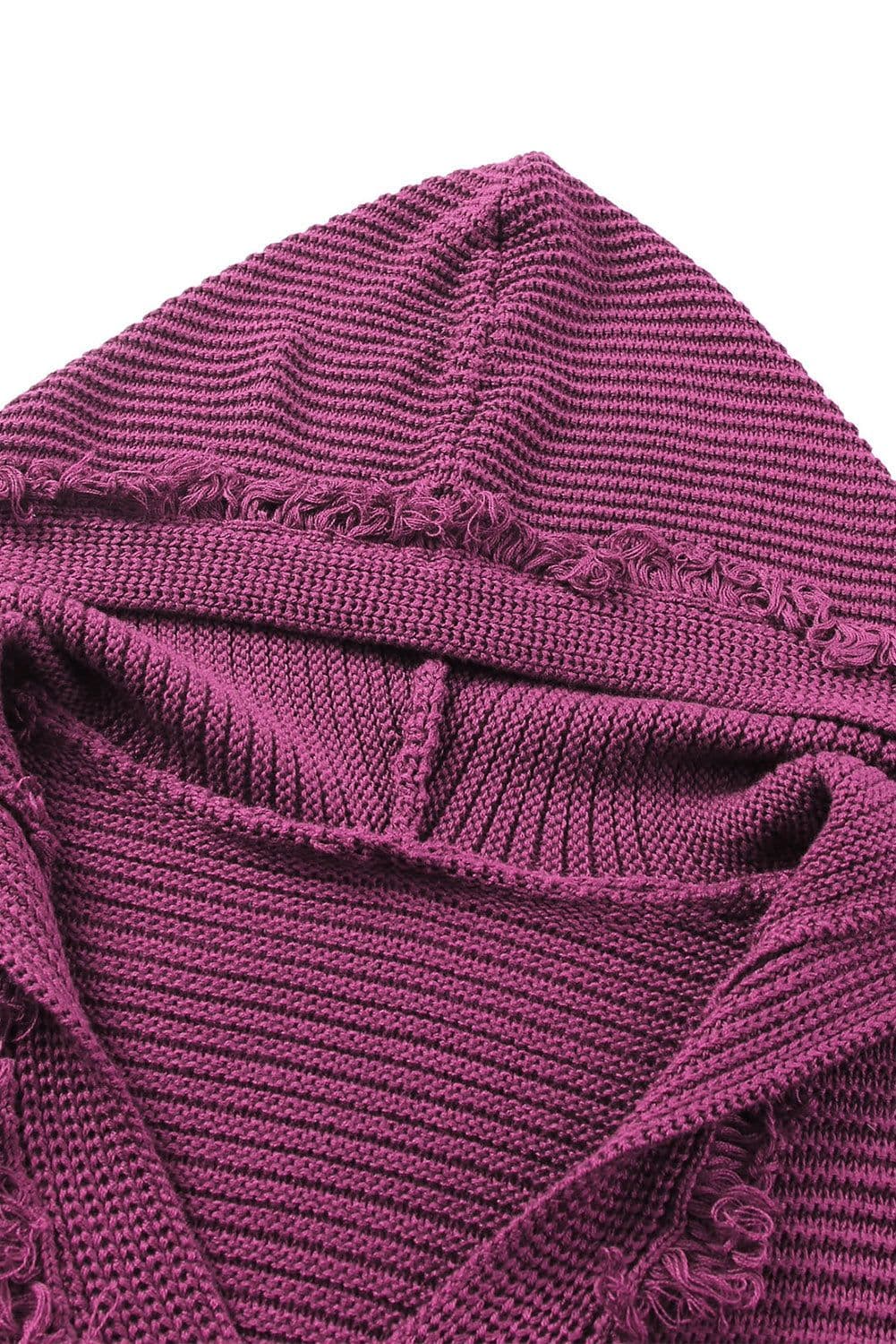 image-Khaki V Neck Ribbed Drop Shoulder Hooded Sweater