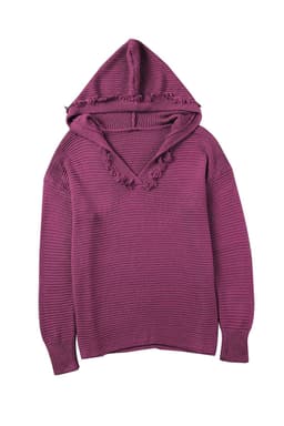 image-Khaki V Neck Ribbed Drop Shoulder Hooded Sweater