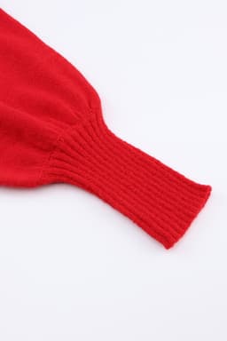 image-Red Merry Letter Embroidered High Neck Sweater