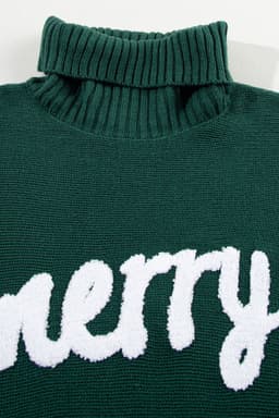 image-Red Merry Letter Embroidered High Neck Sweater