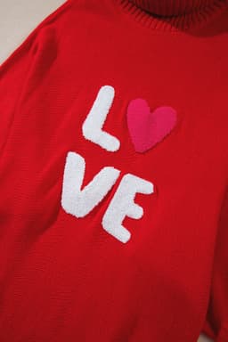image-Red Merry Letter Embroidered High Neck Sweater