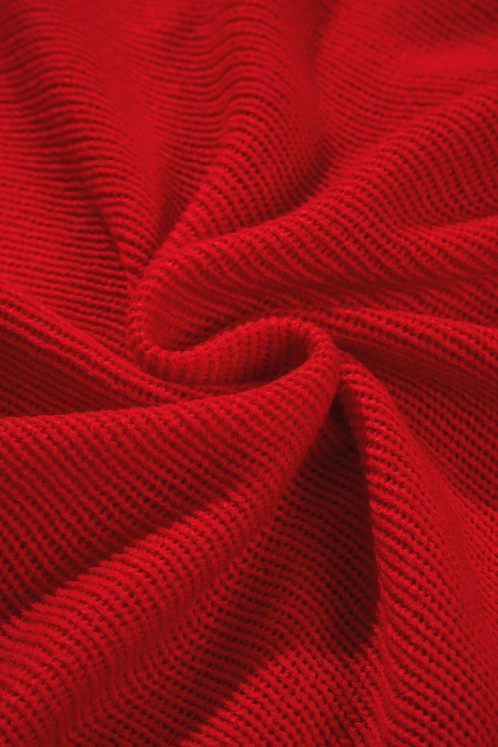image-Red Merry Letter Embroidered High Neck Sweater