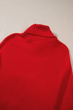 image-Red Merry Letter Embroidered High Neck Sweater