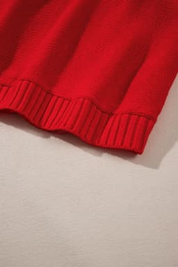 image-Red Merry Letter Embroidered High Neck Sweater