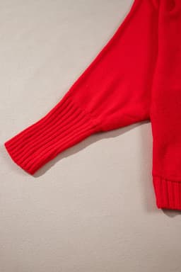 image-Red Merry Letter Embroidered High Neck Sweater