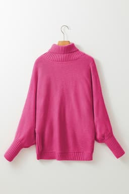 image-Red Merry Letter Embroidered High Neck Sweater