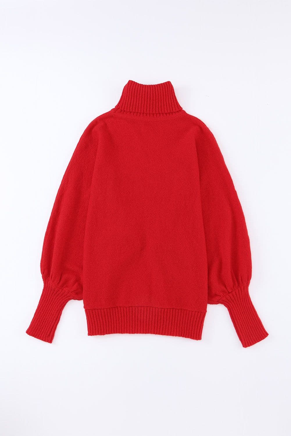 image-Red Merry Letter Embroidered High Neck Sweater