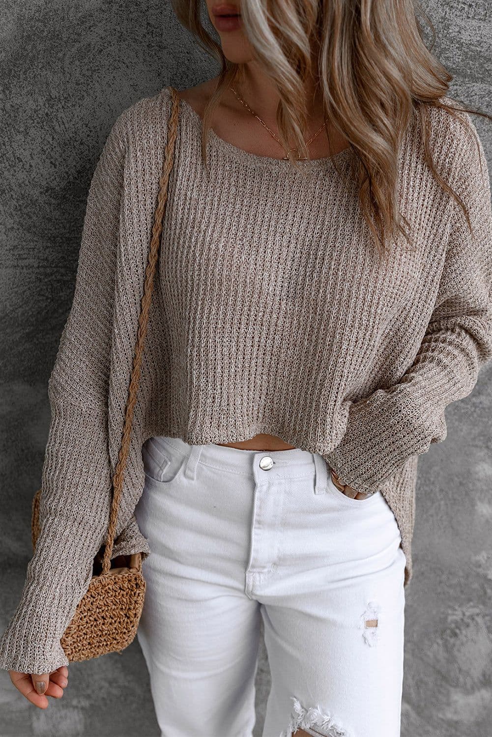image-Bonbon Slouchy Dolman Sleeve High Low Sweater