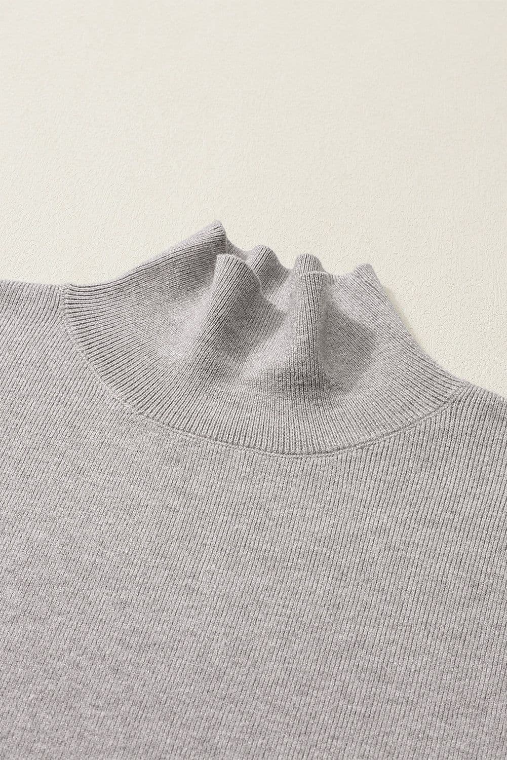 image-Brown Turtleneck Drop Shoulder Bubble Sleeve Knit Sweater