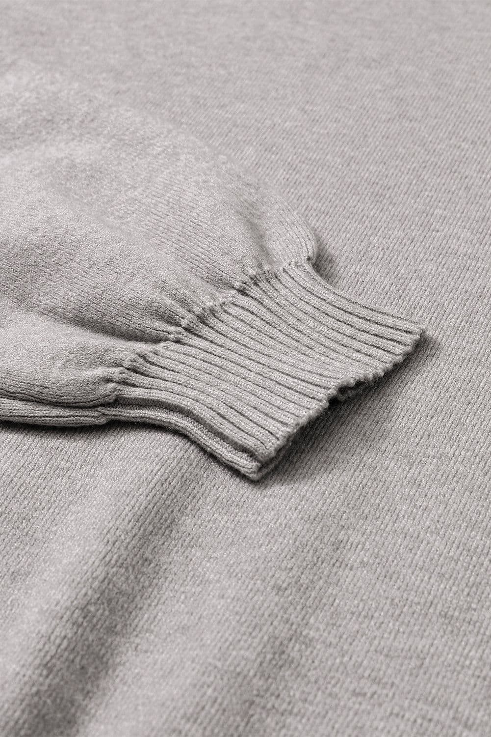 image-Brown Turtleneck Drop Shoulder Bubble Sleeve Knit Sweater