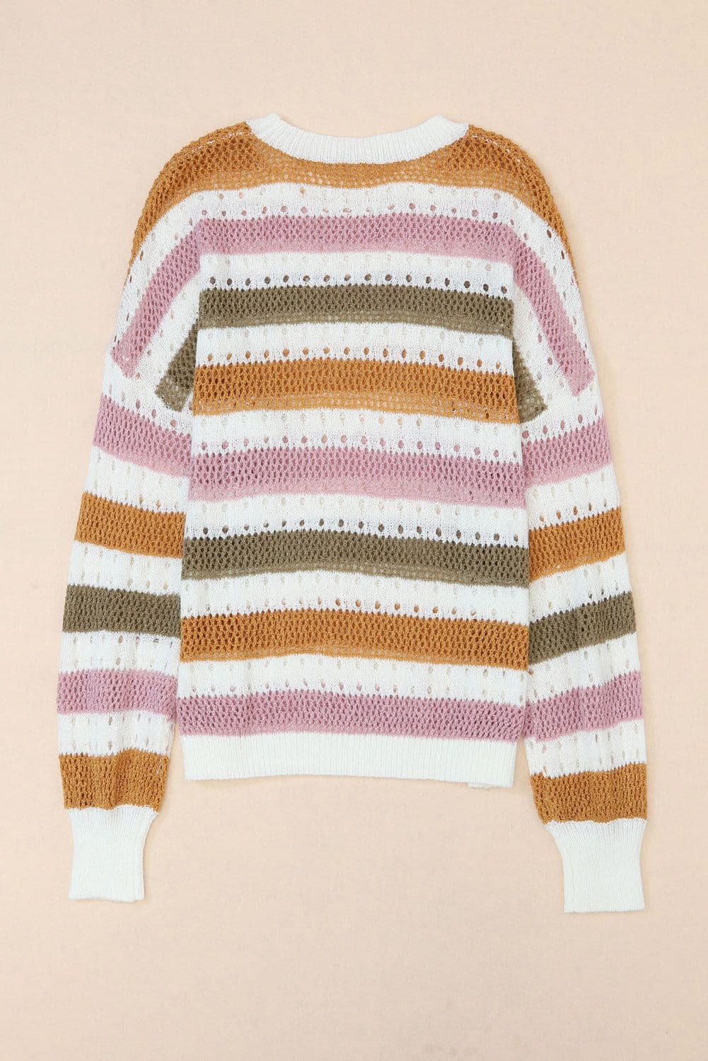 image-Multicolor Striped Hollowed Knitted Loose Sweater
