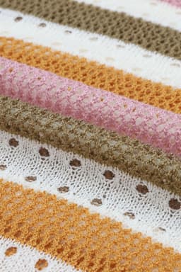 image-Multicolor Striped Hollowed Knitted Loose Sweater