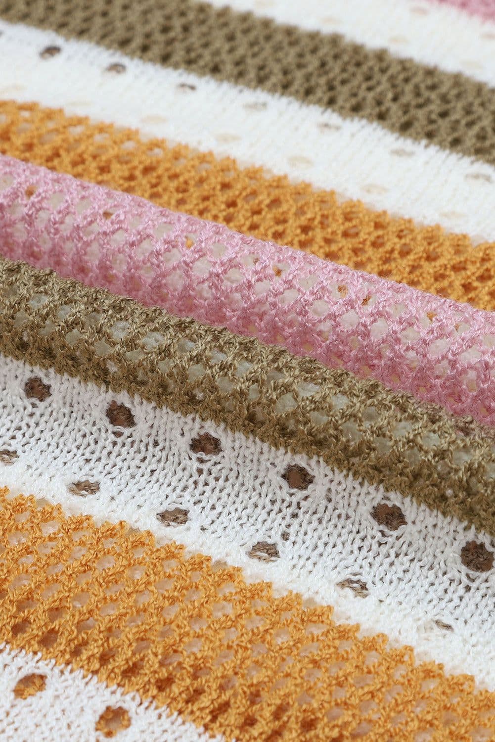 image-Multicolor Striped Hollowed Knitted Loose Sweater