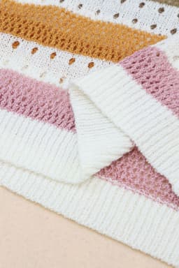 image-Multicolor Striped Hollowed Knitted Loose Sweater