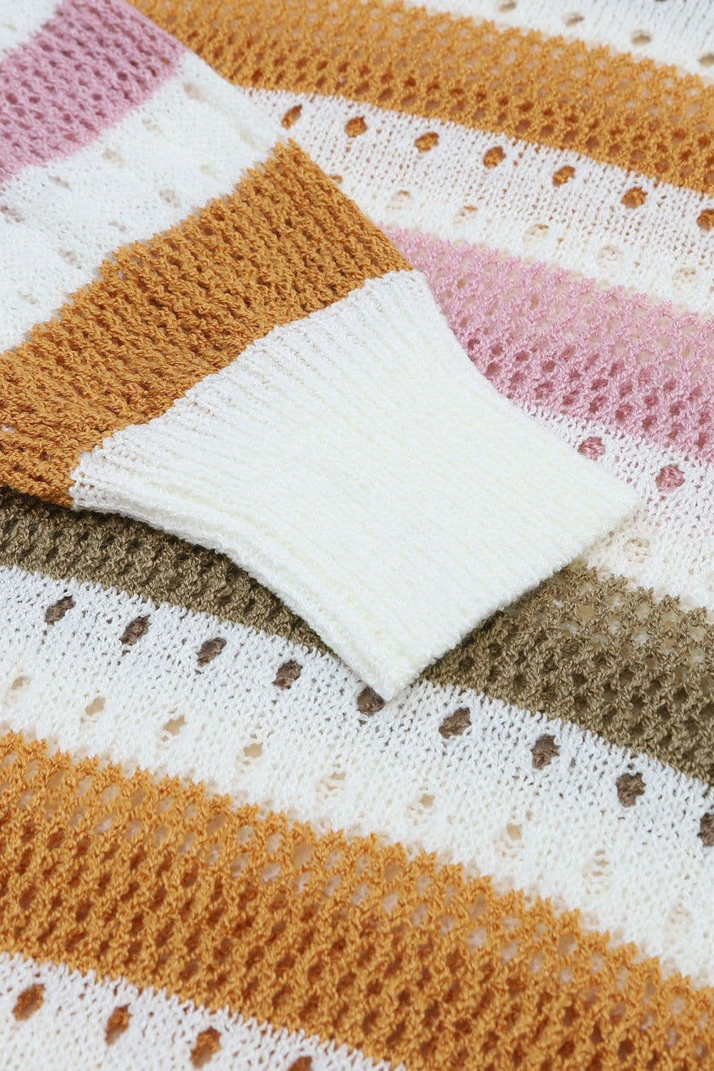 image-Multicolor Striped Hollowed Knitted Loose Sweater