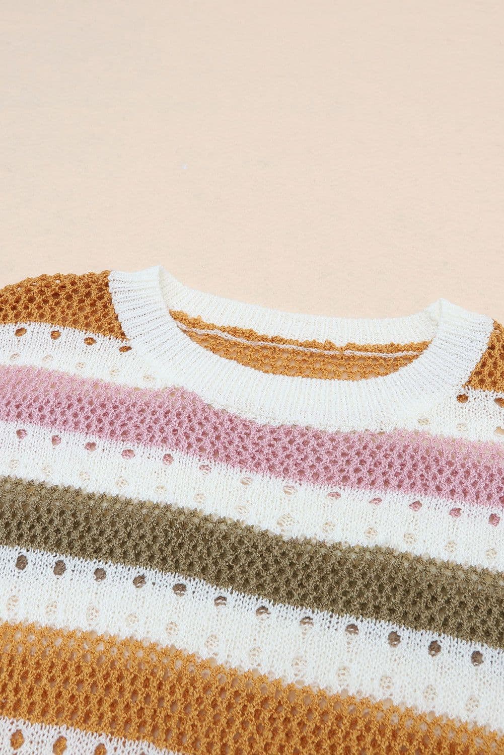 image-Multicolor Striped Hollowed Knitted Loose Sweater
