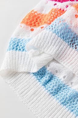 image-Multicolor Striped Hollowed Knitted Loose Sweater