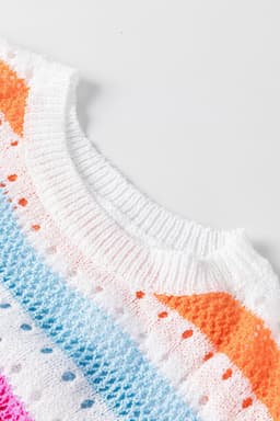 image-Multicolor Striped Hollowed Knitted Loose Sweater