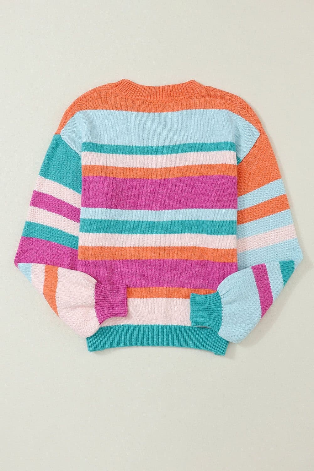 image-Multicolor Striped Knit Drop Shoulder Puff Sleeve Sweater