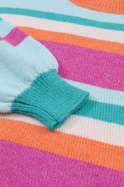 image-Multicolor Striped Knit Drop Shoulder Puff Sleeve Sweater