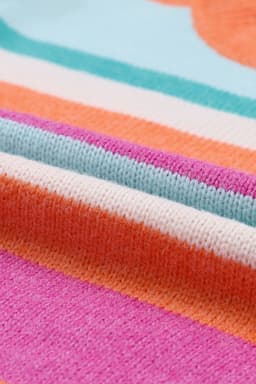 image-Multicolor Striped Knit Drop Shoulder Puff Sleeve Sweater