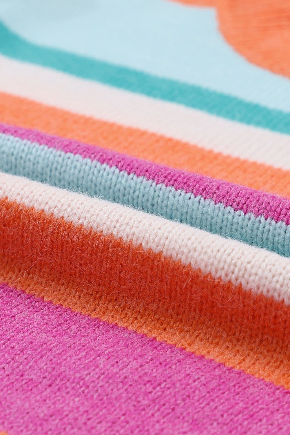 image-Multicolor Striped Knit Drop Shoulder Puff Sleeve Sweater