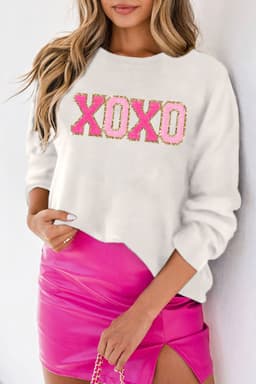 image-Black Howdy Heart Graphic Round Neck Casual Sweater