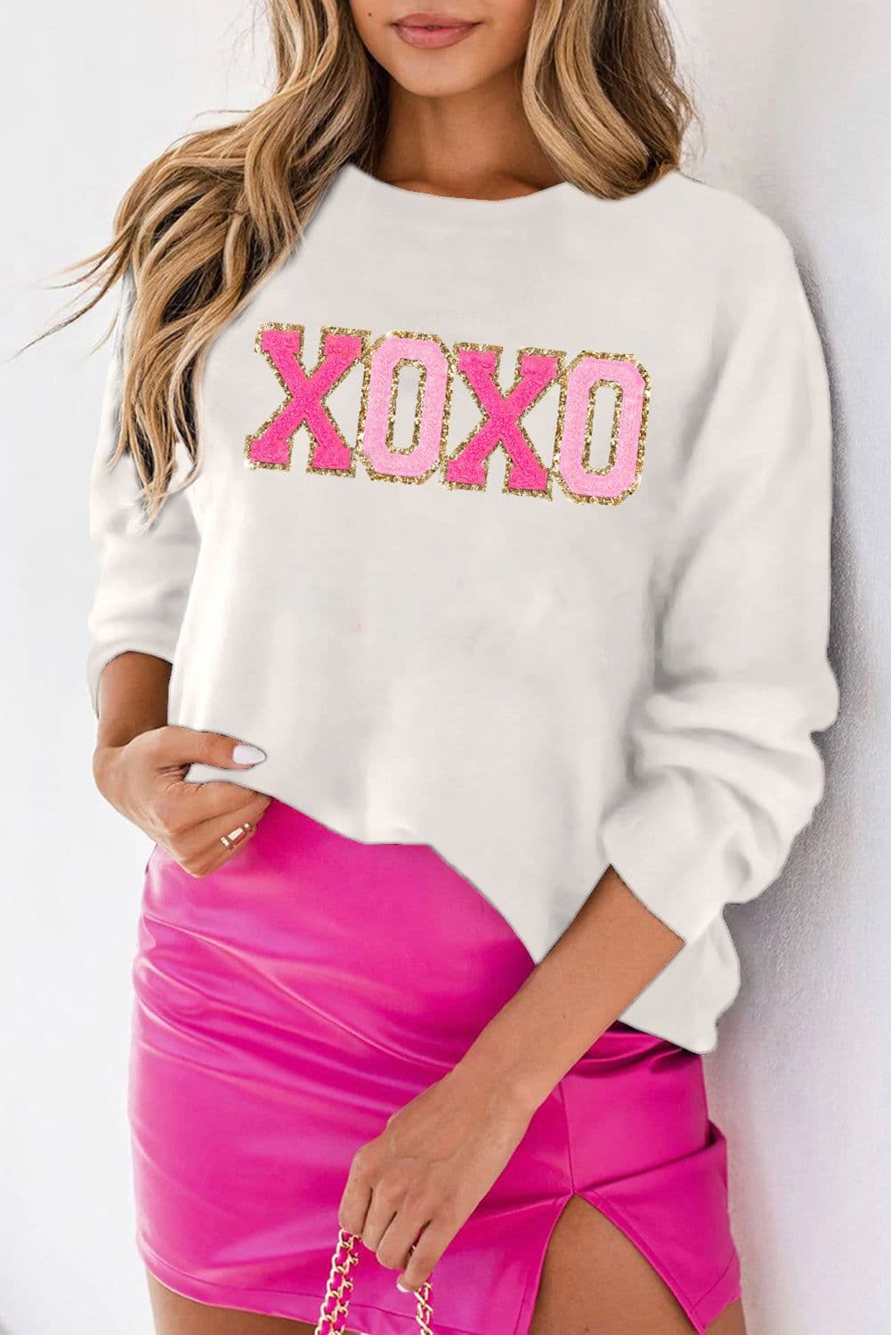 image-Black Howdy Heart Graphic Round Neck Casual Sweater