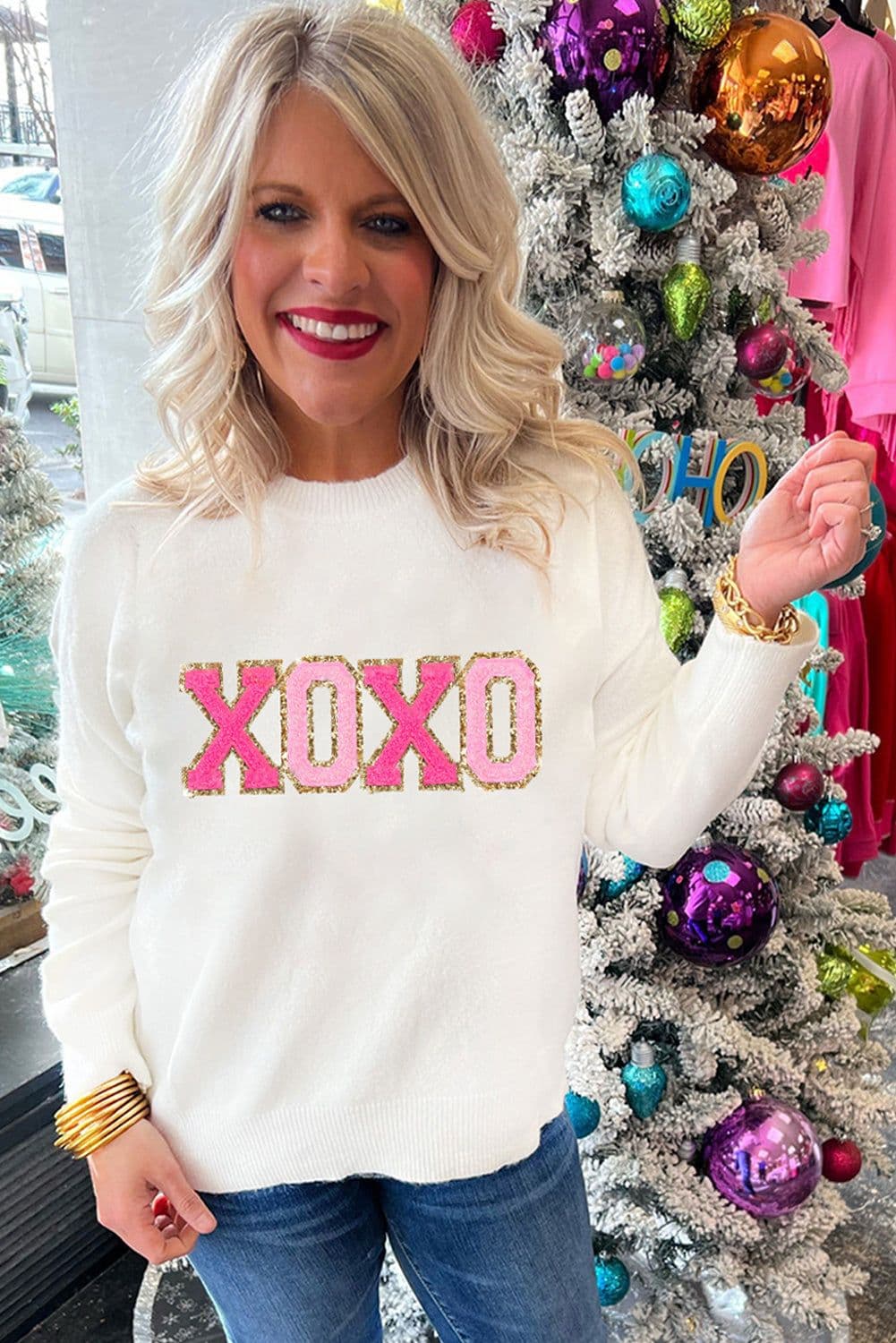 image-Black Howdy Heart Graphic Round Neck Casual Sweater