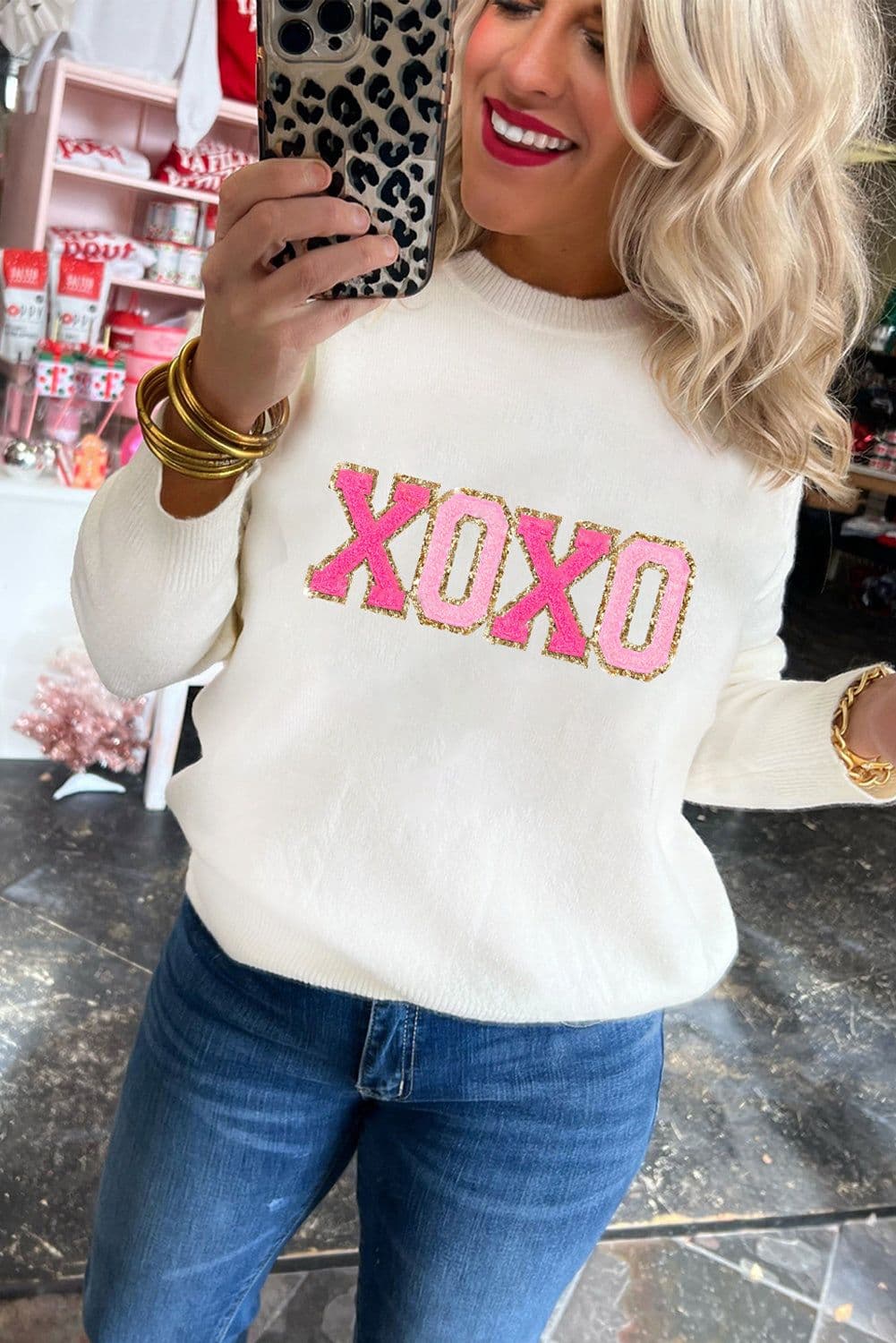 image-Black Howdy Heart Graphic Round Neck Casual Sweater