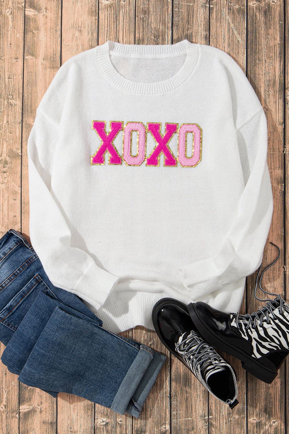 image-Black Howdy Heart Graphic Round Neck Casual Sweater