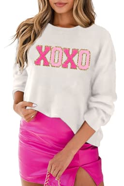image-Black Howdy Heart Graphic Round Neck Casual Sweater