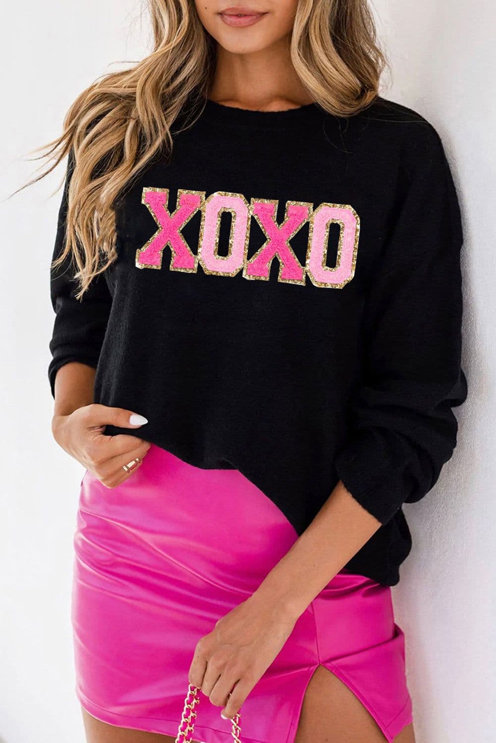 image-Black Howdy Heart Graphic Round Neck Casual Sweater