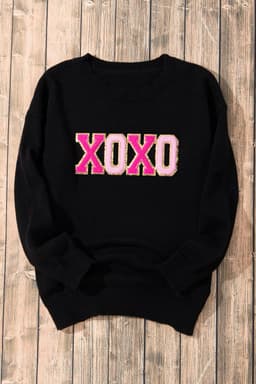 image-Black Howdy Heart Graphic Round Neck Casual Sweater