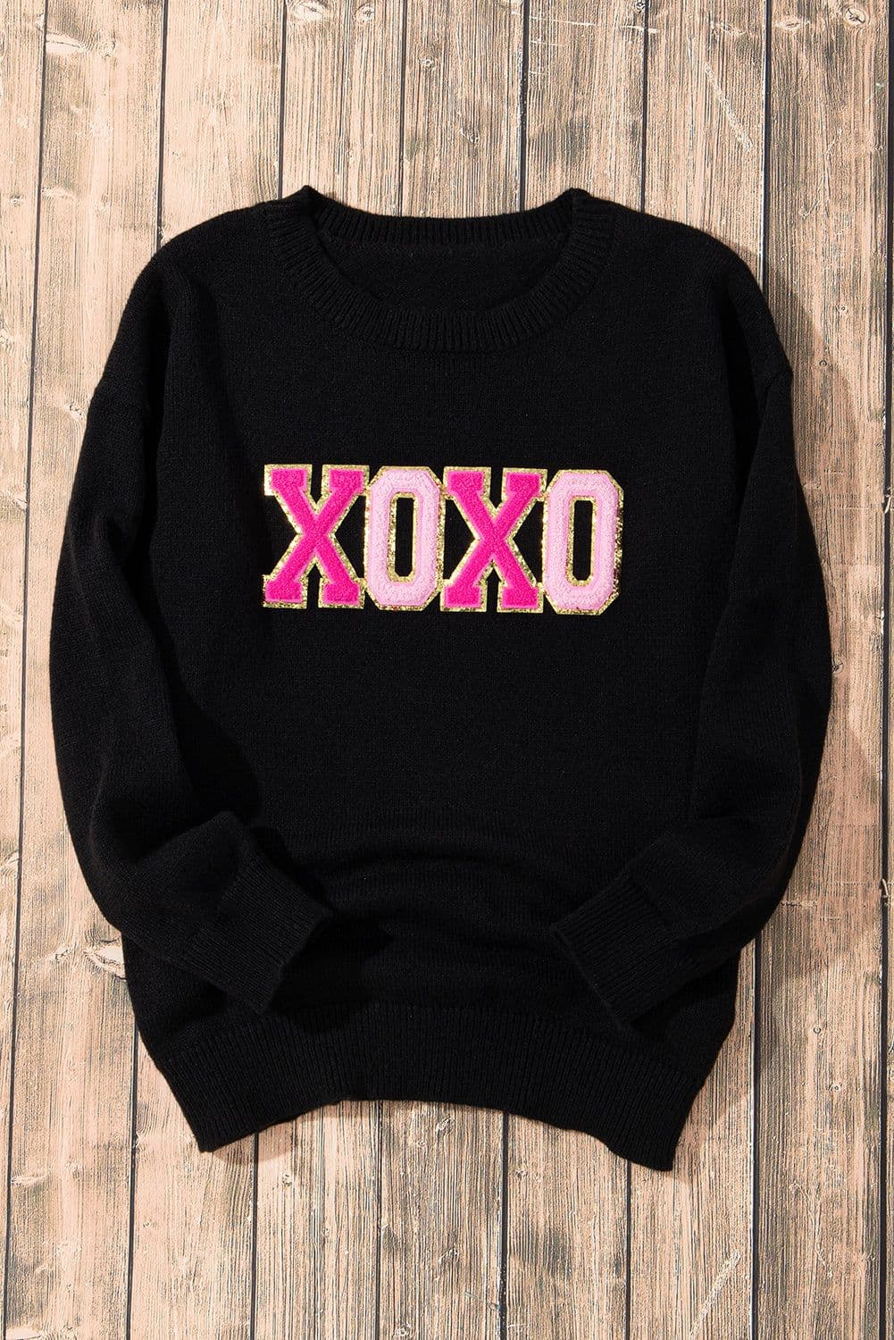 image-Black Howdy Heart Graphic Round Neck Casual Sweater
