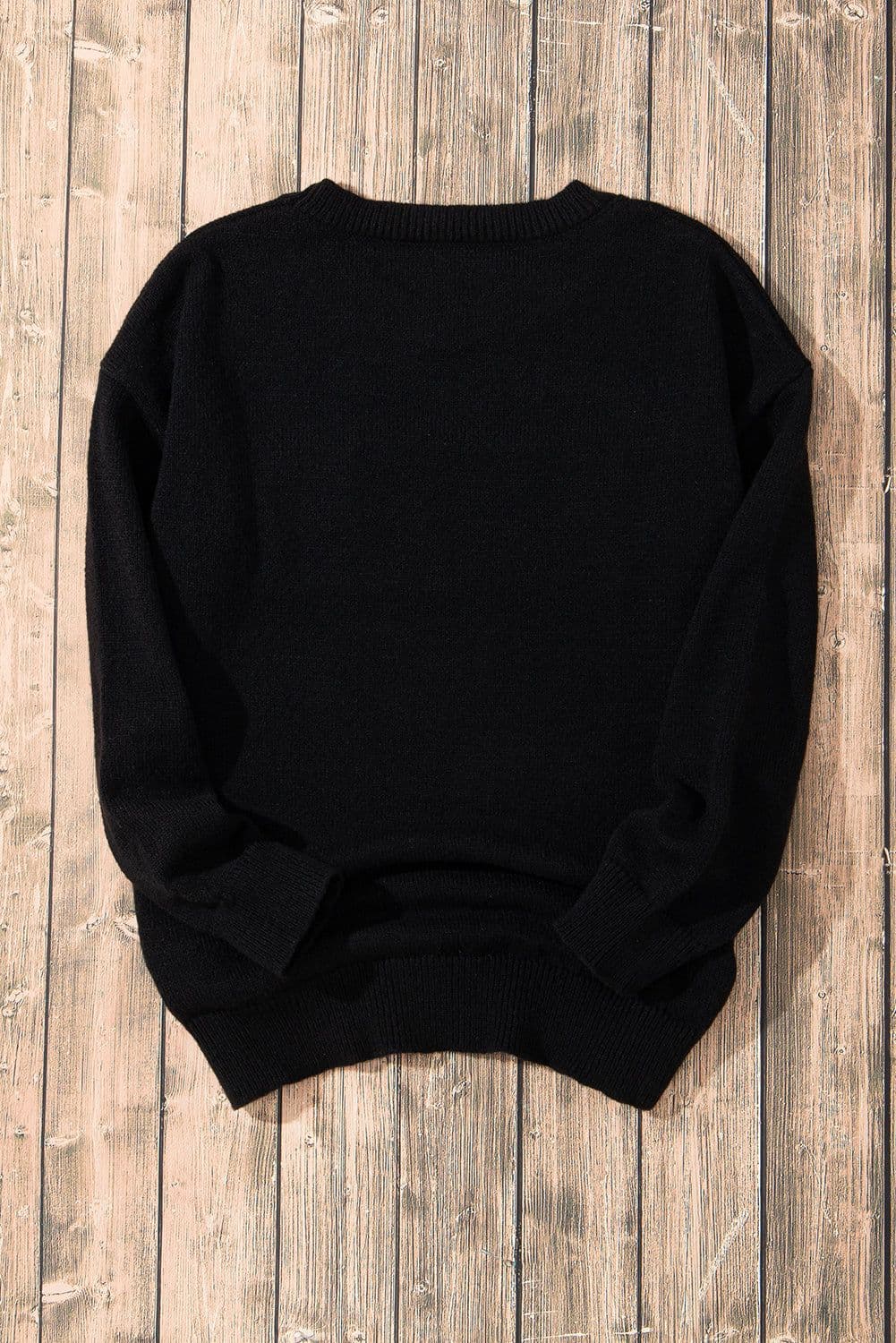image-Black Howdy Heart Graphic Round Neck Casual Sweater