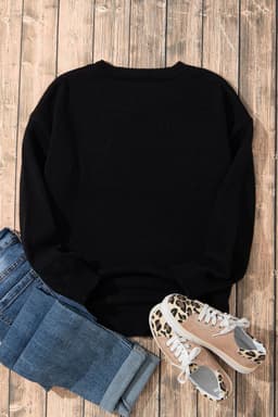 image-Black Howdy Heart Graphic Round Neck Casual Sweater